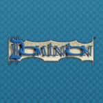Blaues Dominion Hintergrund Pattern mit darüberliegendem Dominion Logo.