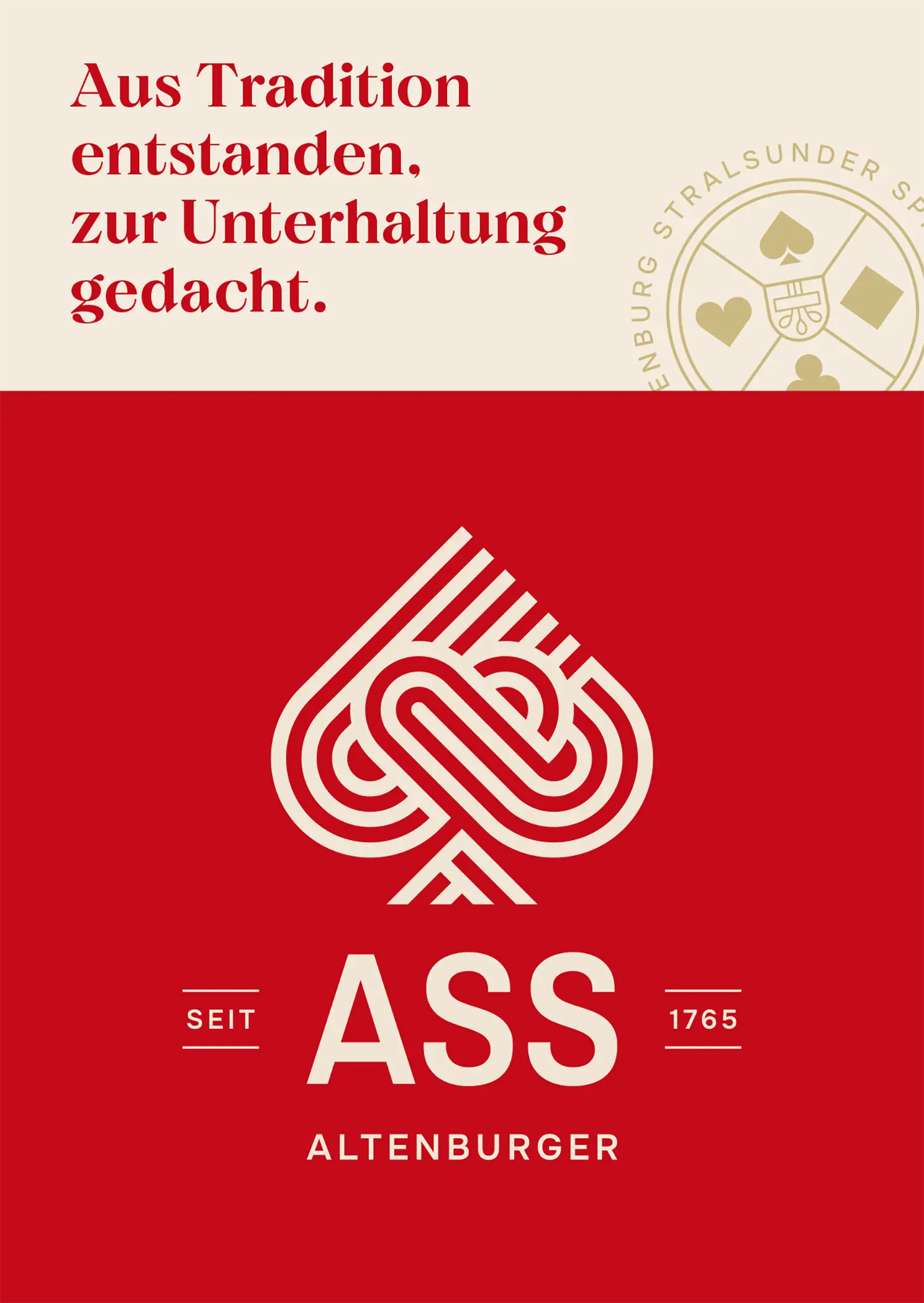 Das neue ASS Altenburger Branding ist mit einem goldenen Logo auf rotem Hintergrund zu sehen.